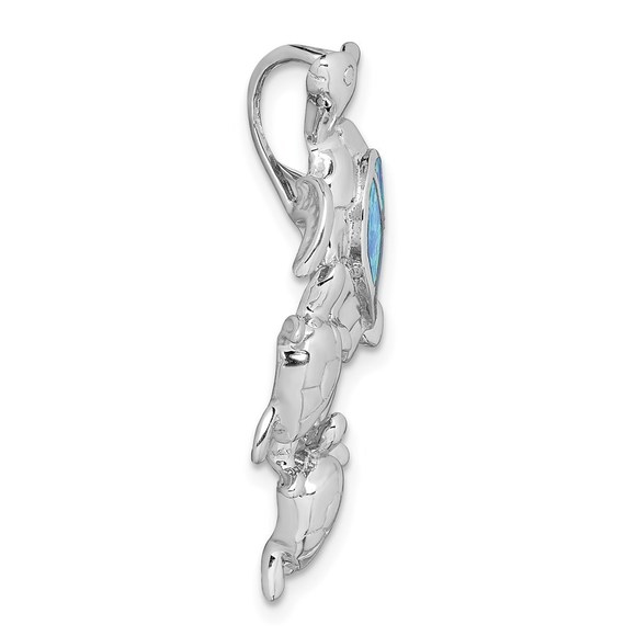 925 Sterling Silver Created Blue Opal Sea Turtles Chain Slide Charm Pendant - Picture 2 of 4